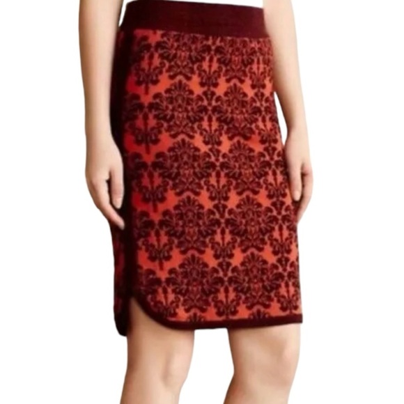 Moth by Anthropologie Orange Jacquard Pencil Skirt Velvet Embossed Size XS - Picture 1 of 8